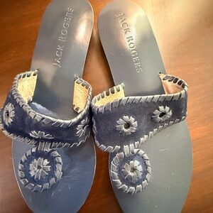 Jack Rogers Navy Blue Embroidered Sandals